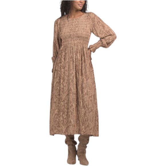 POLAGRAM Shirred Smocked Long Sleeve Maxi Dress - Picture 1 of 4